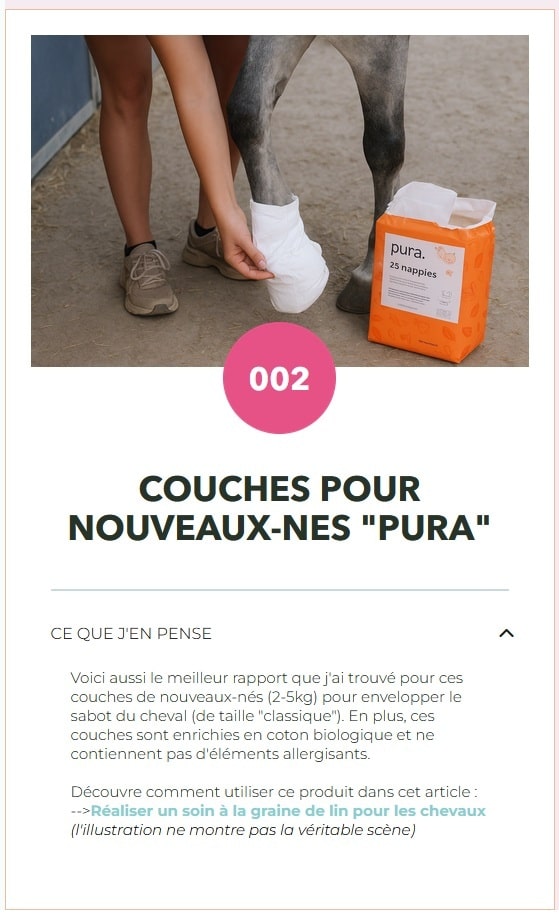 couches bébé pour pansement des sabots d'un cheval