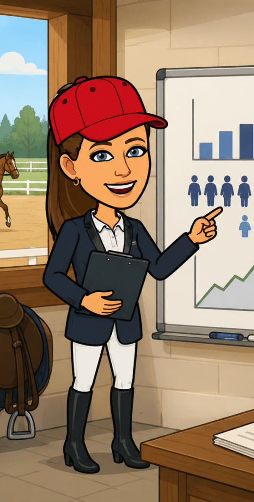 Instructrice d'équitation donnant un cours de BPJEPS en centre de formation